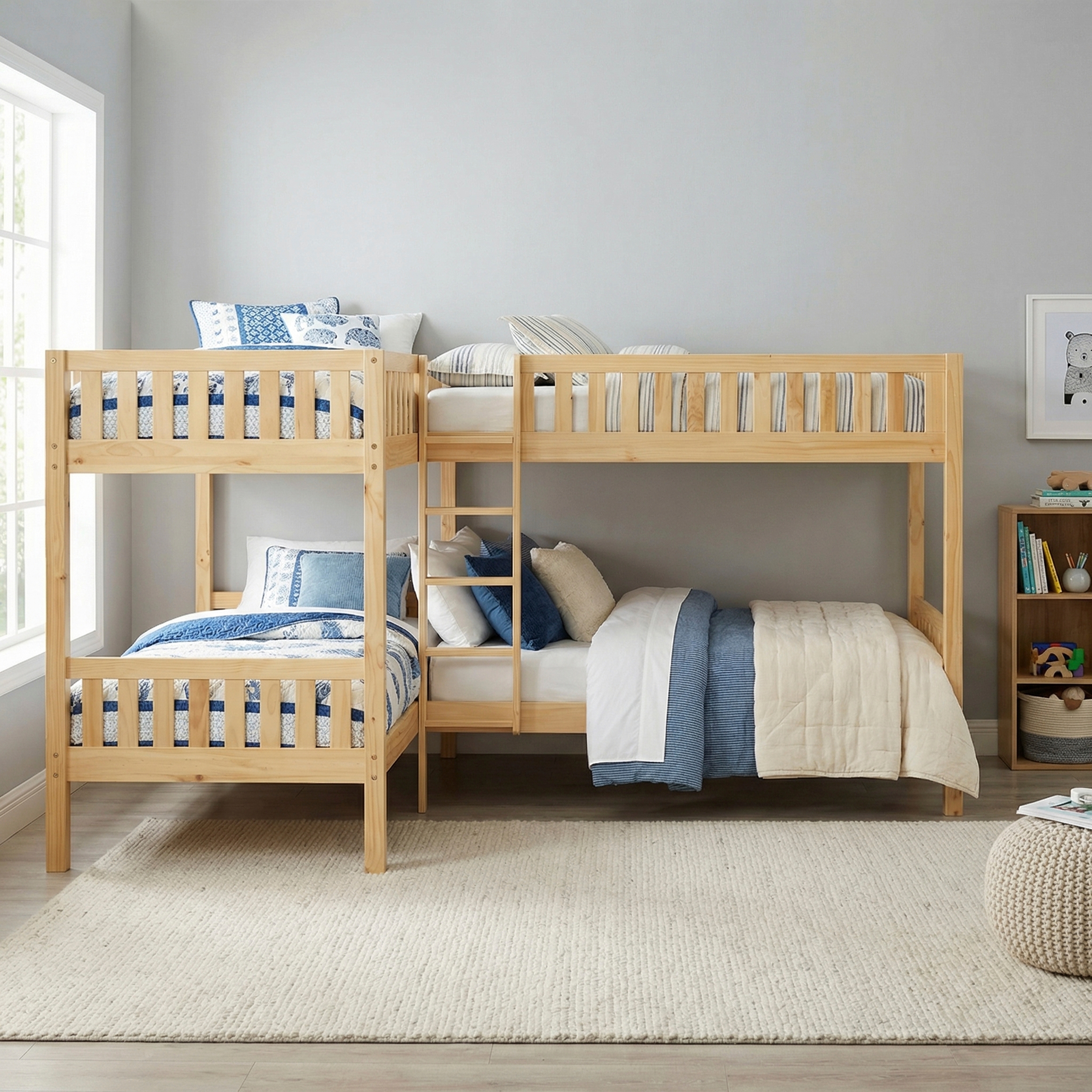 Quadruple twin bunk bed in natural