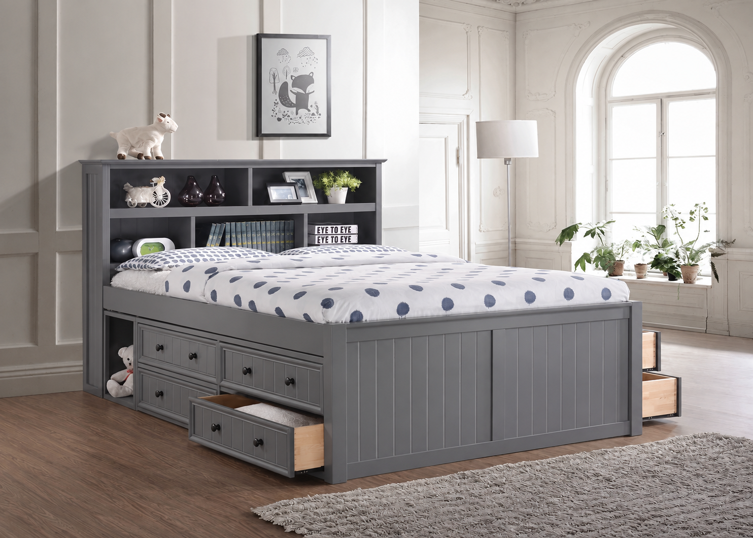 Dillon Captain's Bed with Stacked Drawers in gray