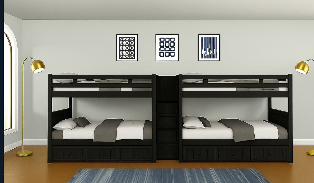 Quadruple Bunk Bed with Stairs in Middle