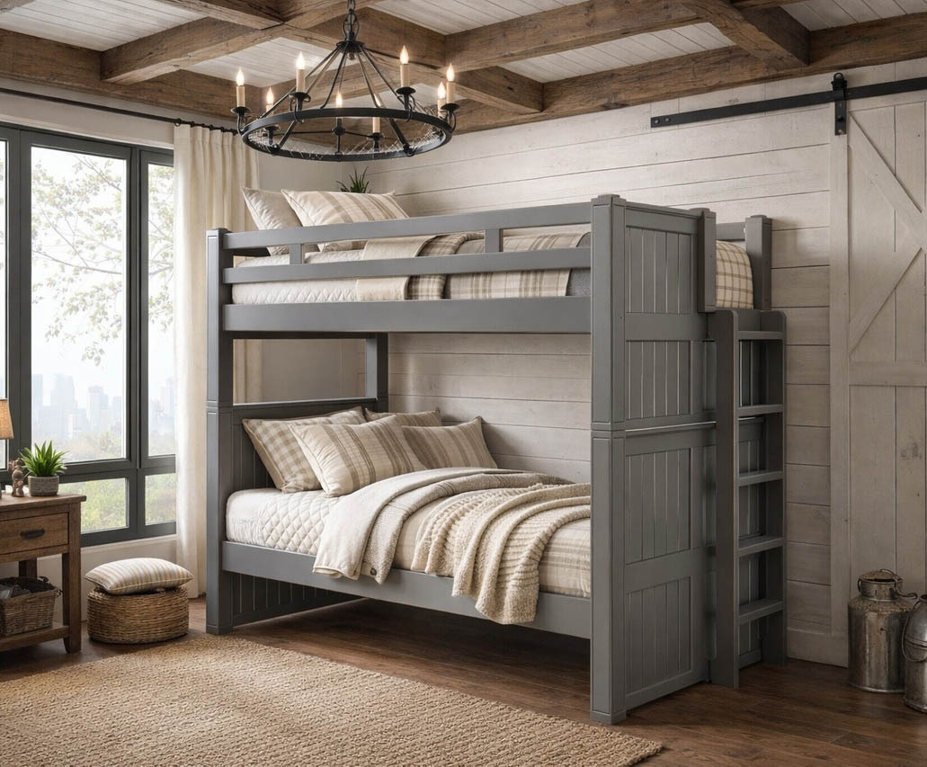 Dillon Twin xl bunk bed gray with ladder on end heavy duty