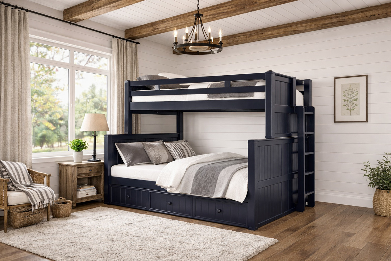 Dillon twin over queen bunk bed heavy duty in navy blue