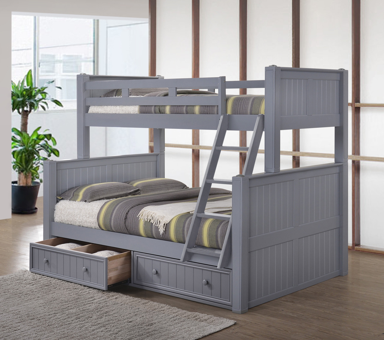 Twin over Full Bunk Bed with Storage Drawers