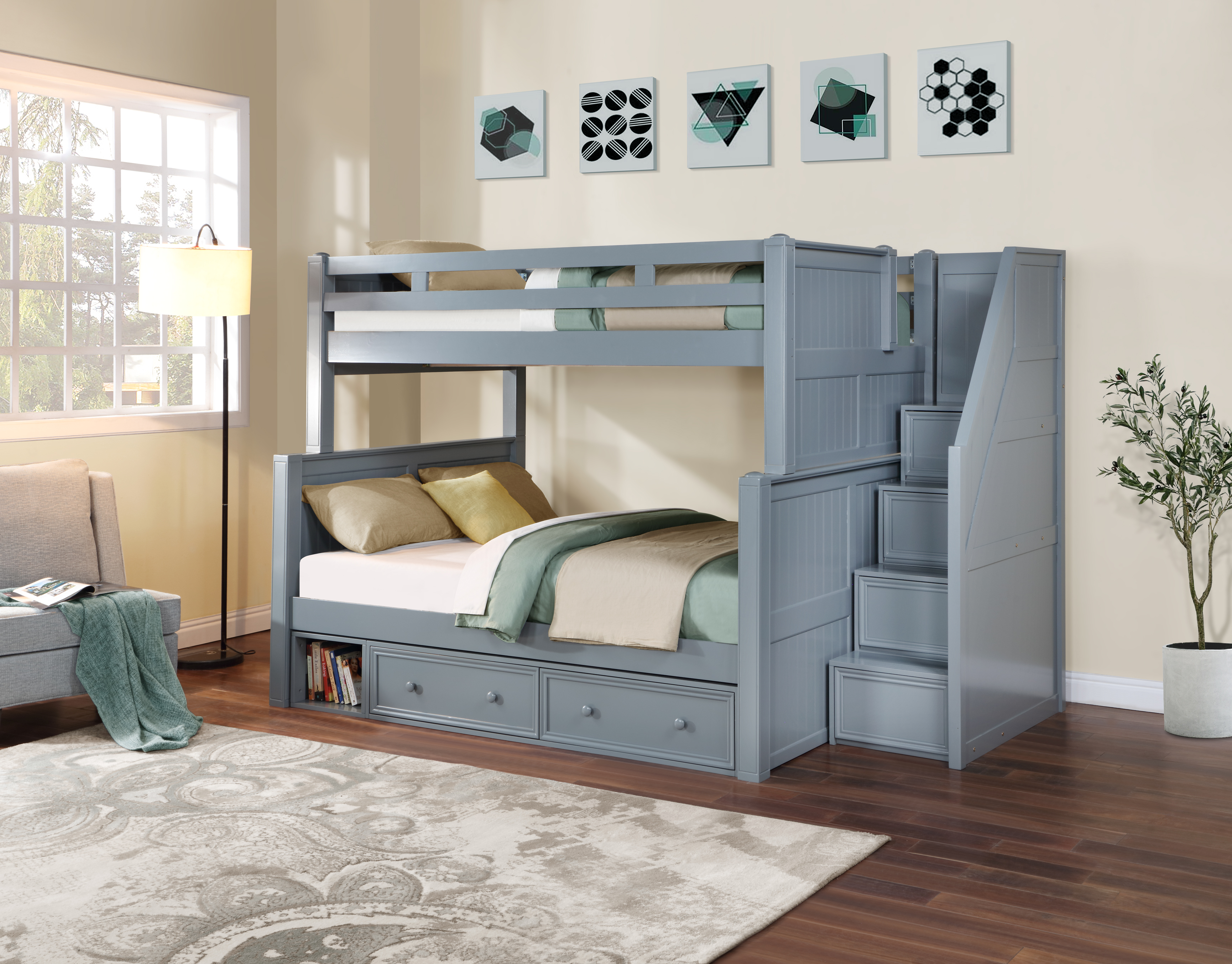 Full XL over Queen Bunk Bed with Step Drawers