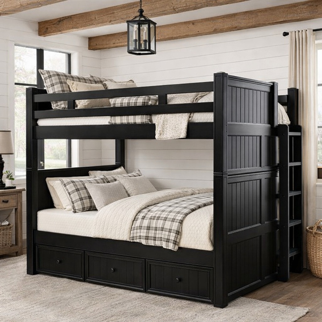 Queen bunk bed in black for vacation homes