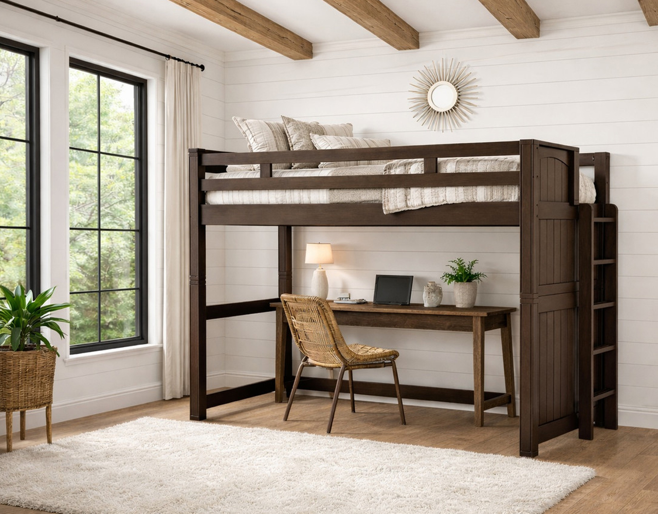 Twin XL Loft Bed With Panel and Ladder On End