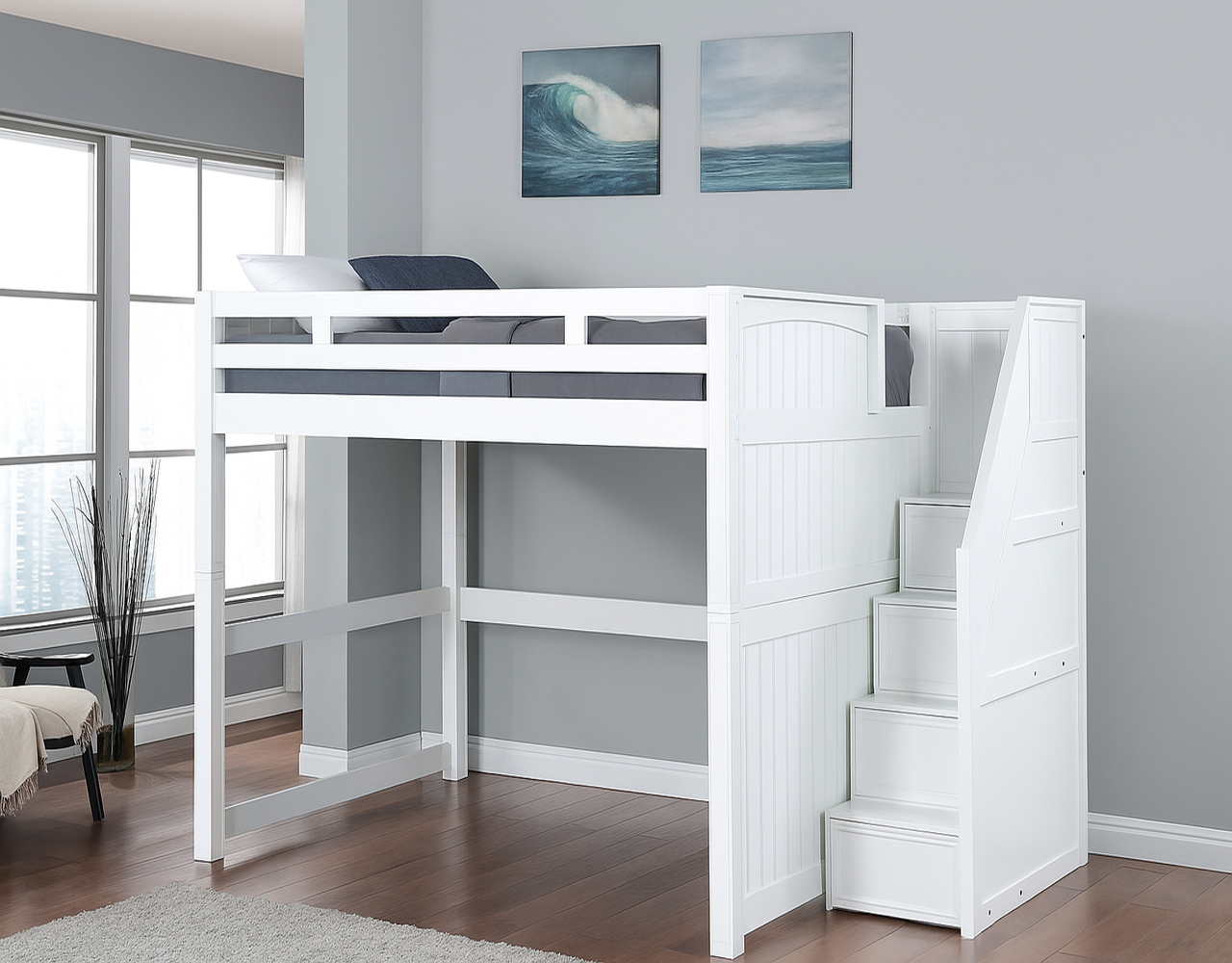 Queen Loft Bed with Storage Stairs